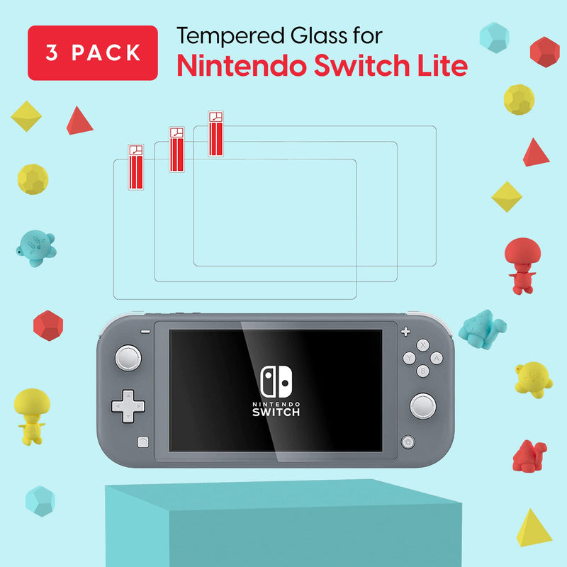 [Australia - AusPower] - TALK WORKS Tempered Glass for Nintendo Switch Lite Screen Protector (3 Pack) Scratch, Crack Resistant, Easy-Install, Protective Ultra-Thin HD Touch Screen Cover Film Back 