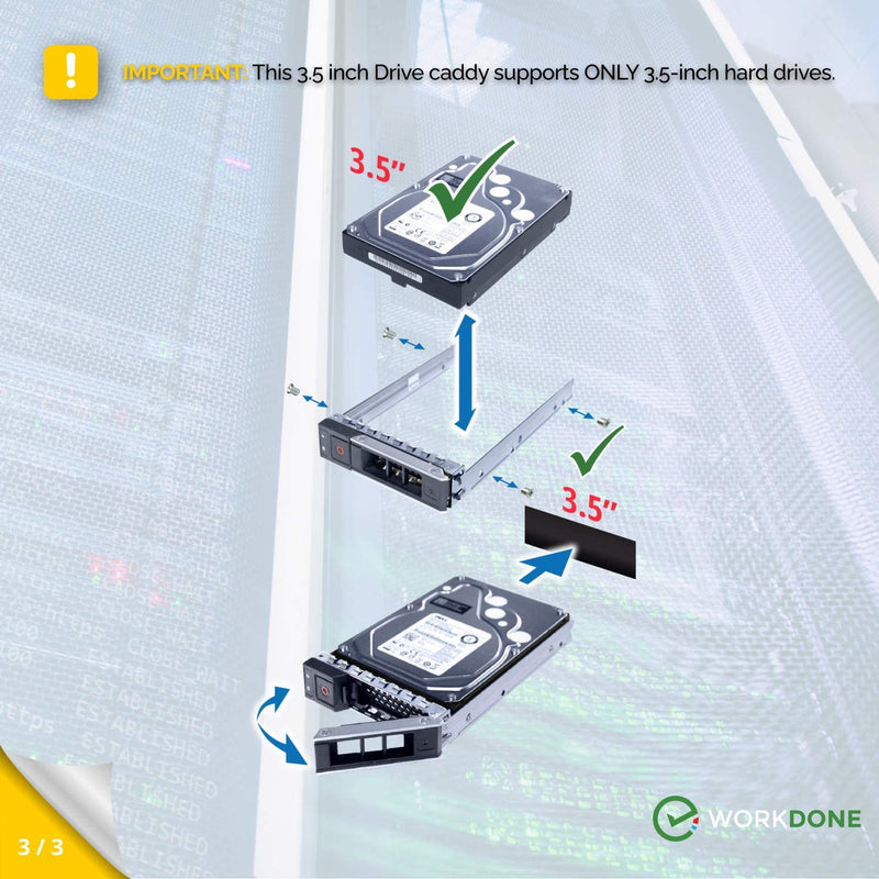 [Australia - AusPower] - WORKDONE 4-Pack - 3.5 inch Hard Drive Caddy - Compatible for Dell PowerEdge Servers - with Detailed Installation Manual - Sled Front Sticker Labels - Screwdriver- Added Tray Screws 