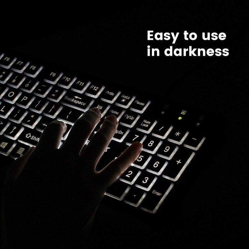 [Australia - AusPower] - Perixx PERIBOARD-317 Wired Backlit USB Keyboard, Big Print Letter with White Illuminated LED, US English Layout Black 