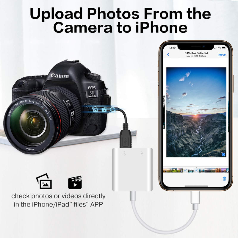[Australia - AusPower] - USB Camera Adapter with Charging Port, Portable USB Female OTG Adapter Compatible with iPhone iPad, iPad to USB Adapter Plug and Play Support Card Reader 