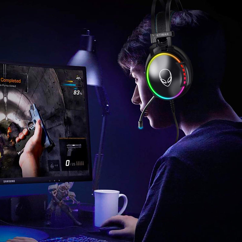 [Australia - AusPower] - ETWAR USB Gaming Headset for PC - 7.1 Surround Sound Headphones with Noise Cancelling Microphone- RGB Lights Headphones for Laptops with Microphone 