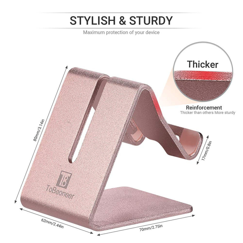 [Australia - AusPower] - Cell Phone Stand Holder - ToBeoneer Aluminum Desktop Solid Portable Universal Desk Stand Compatible with All Mobile Smart Phone Huawei iPhone X 8 7 6 Plus 5 Ipad Mini Tablet Office Decor (Rose Gold) Rose Gold 