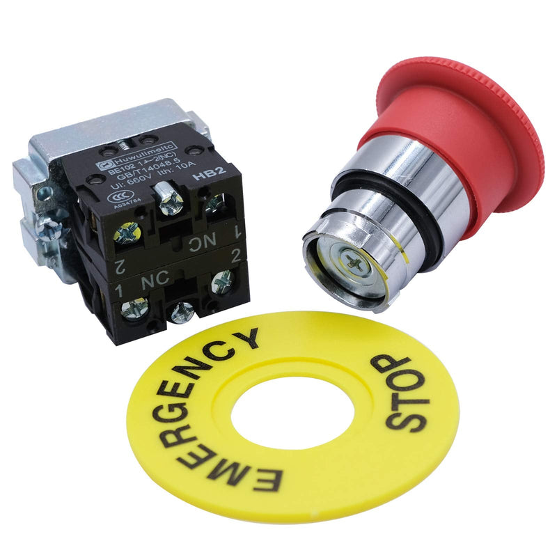 [Australia - AusPower] - mxuteuk 2NC 22mm Emergency Stop Push Button Switch Red Mushroom Equipment e Stop Shut Off Switch AC 660V 10A HB2-BS544 2 NC 