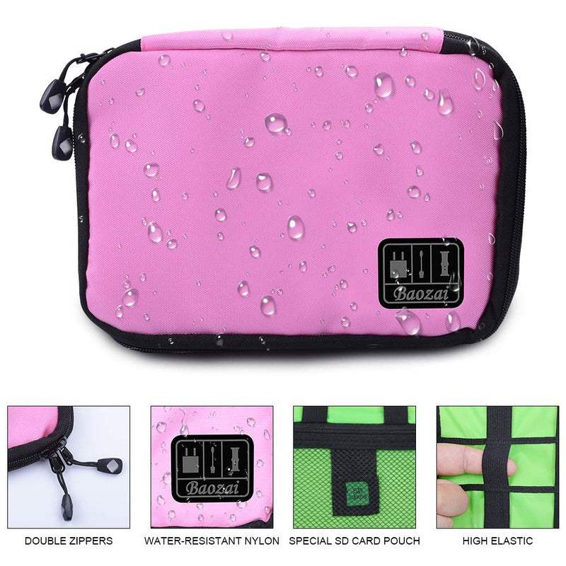[Australia - AusPower] - baozai Smart Watch Bands Organizer, Waterproof Portable Electronics Travel Accessories Organizer Bag for Watch Bands, Cable, Charger, Headset, SD Card, Pink 