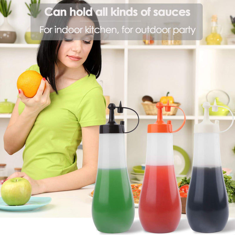 [Australia - AusPower] - Condiment Squeeze Bottle Sauce Squeeze Squirt Bottle for Kitchen Plastic Syrup Salad Dressing Container Food Dispenser for Oil Ketchup Griddle Hot Sauce Catsup Pancake Art 16 OZ, Pack of 3 Brown, 3 