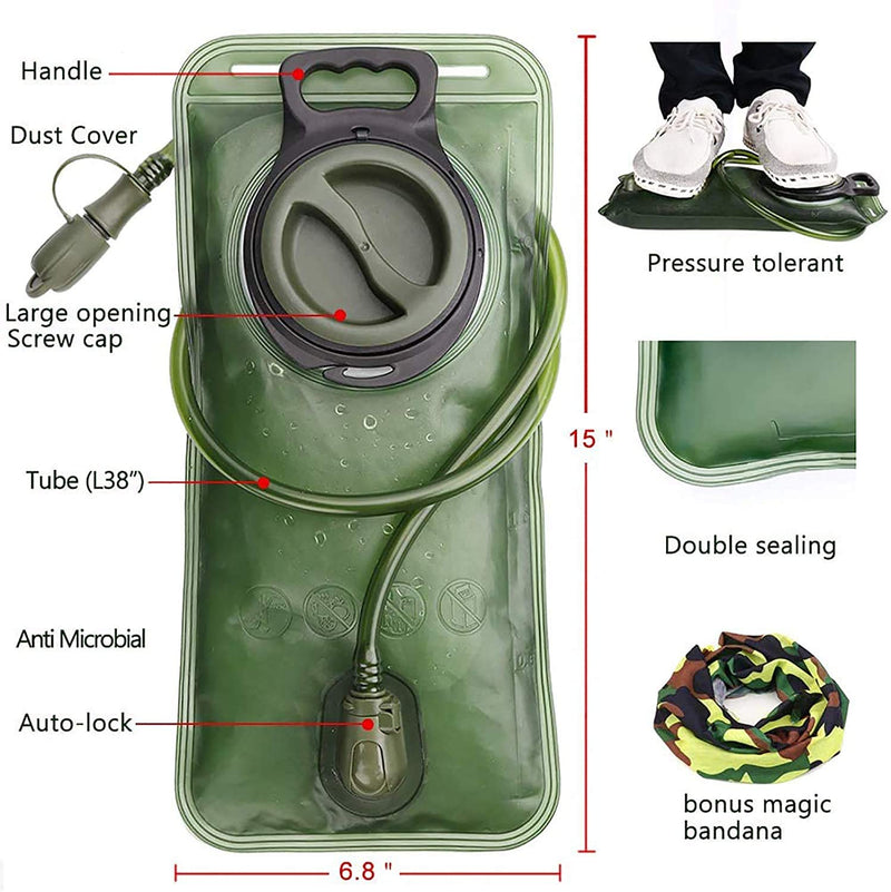 [Australia - AusPower] - CHERAINTI Hydration Bladder 2 Liter Water Reservoir, Water Storage Bladder Bag, Hydration Pack Replacement, for Hiking Biking Climbing Cycling Running, Large Opening, Green 