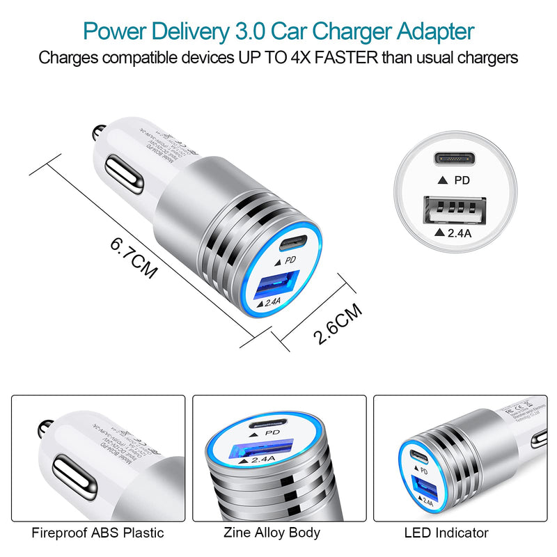[Australia - AusPower] - USB C Car Charger Fast Charging C Cord for Samsung Galaxy S22 S21 Ultra/S21+/S20 FE/Note 21 Plus 20 S10e S9 A01 A71 A72 A52 A32,LG V60 K51 V50 V40 V30,Oneplus 9 Pro 8 8T 7,30W Phone Automobile Adapter Silver 