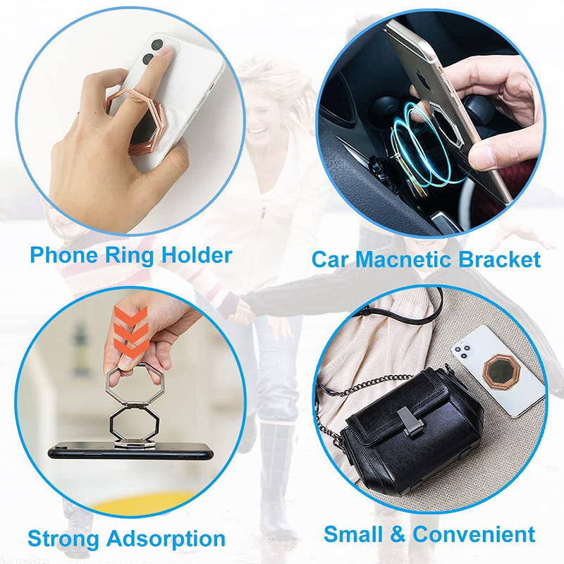 [Australia - AusPower] - Cellphone Ring Holder Finger Kickstand, Foldable 360° Rotation Cell Phone Stand for Desk, Magnetic Car Mount, Metal Multi-Angle for Phone Back Grip Compatible with iPhone, iPad (Rose Gold) Rose Gold 