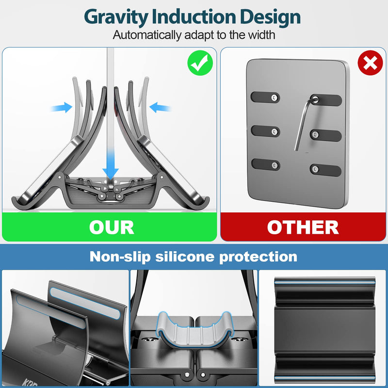 [Australia - AusPower] - Vertical Laptop Tablet Stand, Gravity Lock Auto Shrink Desktop Notebook Holder for Desk Organizers and Storage Compatible with MacBook Air Pro Samsung, HP, Dell, Microsoft Surface and Gaming Laptops 