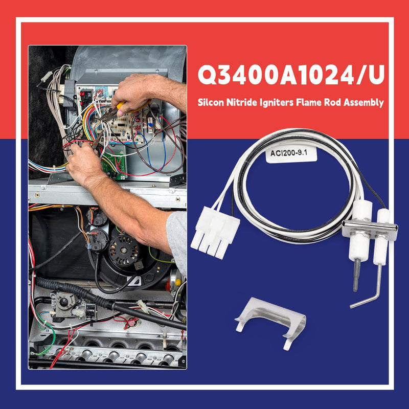 [Australia - AusPower] - Q3400A1024/U Igniters Flame Rod Assembly Replacement for Honeywell Q3450 Q3480 Q3620 R42640-001, Upgraded Flame Rod Sensor Igniters 24V Silcon Nitride Ignitors for SV9500M Valve 