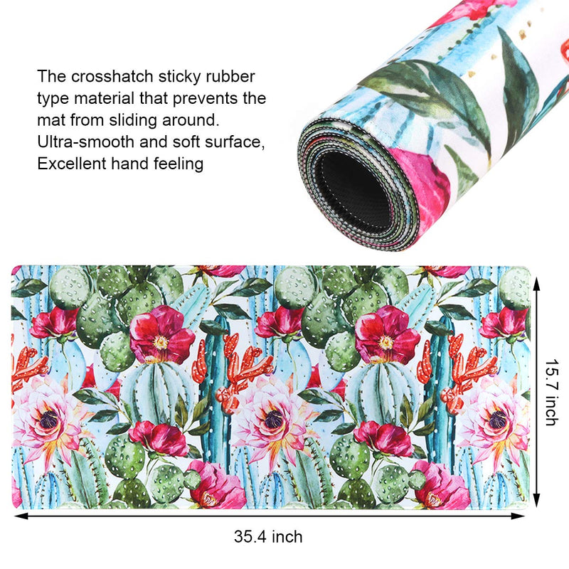 [Australia - AusPower] - Anyshock Desk Mat, Extended Gaming Mouse Pad 35.4" x 15.7" XXL Keyboard Laptop Mousepad with Stitched Edges Non Slip Base, Water-Resistant Computer Desk Pad for Office and Home (Cactus) Green Cactus 