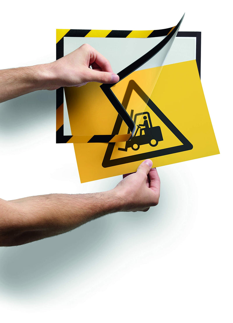 [Australia - AusPower] - Durable Self-Adhesive Magnetic DURAFRAME Security Document Sign Holder, Letter-Size 8-1/2" x 11", Yellow/Black, 2 Pack (4770130) 