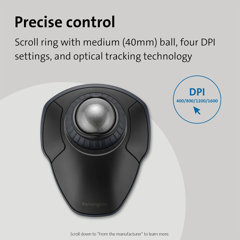 [Australia - AusPower] - Kensington Orbit Wireless Trackball with Scroll Ring - Space Gray (K72675WW) Black-Grey 
