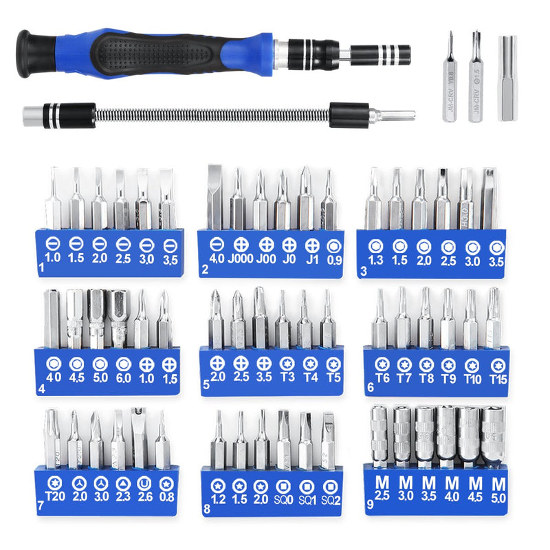 [Australia - AusPower] - ORIA Precision Screwdriver Kit, 60 in 1 with 56 Bits Screwdriver Set, Magnetic Driver Kit with Flexible Shaft, Extension Rod for Mobile Phone, Smartphone, Game Console, Tablet, PC, Blue 