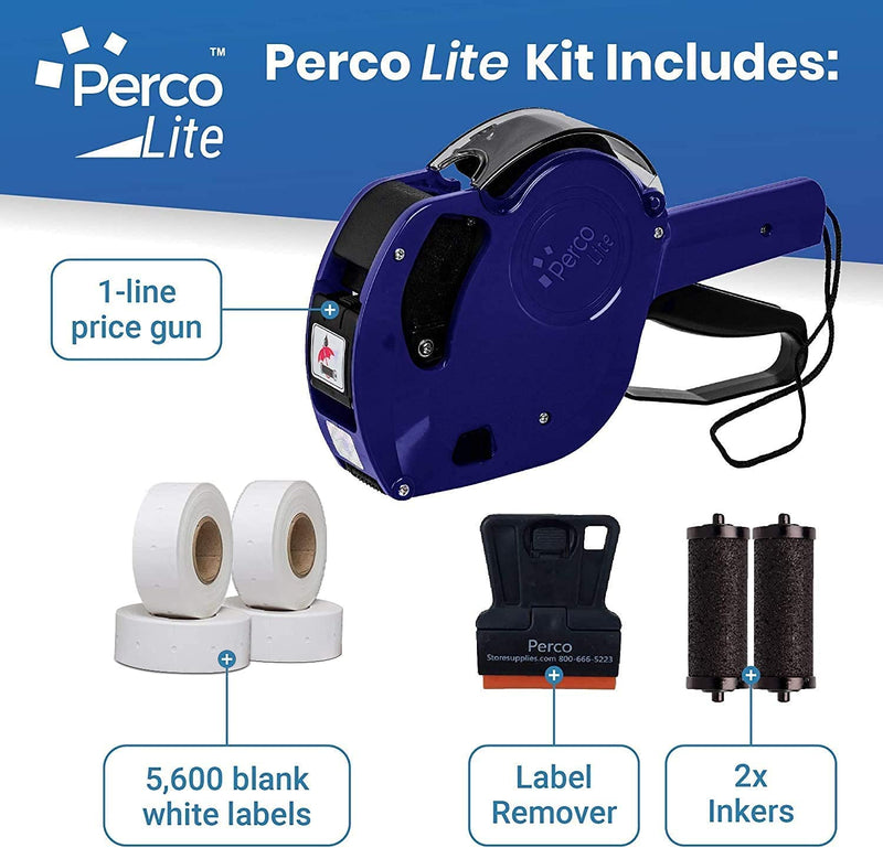 [Australia - AusPower] - Perco Lite 1 Line Price Gun with Labels Kit - Includes 5,000 Blank White Labels, 2 Ink Rollers, 1 Ink roll and Labels Pre-Loaded Perco Lite Price 