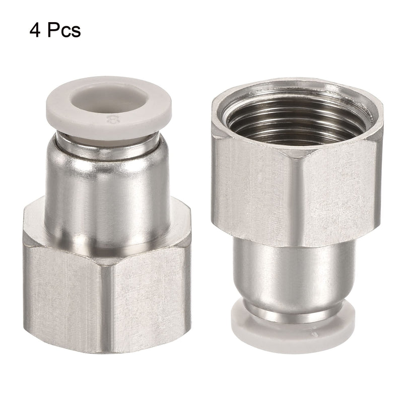 [Australia - AusPower] - MECCANIXITY Push to Connect Fittings 3/8PT Female Thread Fit 8mm Tube OD Nickel-Plated Copper Straight Union Fitting, Pack of 4 