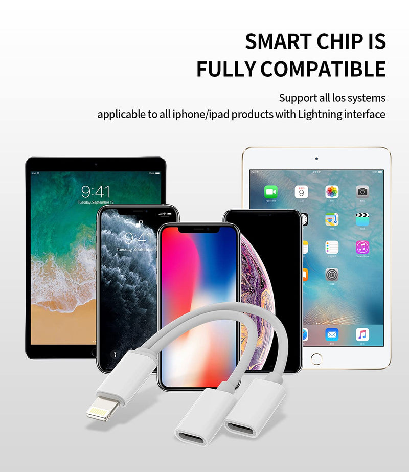 [Australia - AusPower] - Converter Compatible with iPhone Headphone Adapter Compatible for Lightning Double to Audio Jack and Charger Earphone Charging Splitter 11 12 Mini pro xs xr x 7 8 plus Connector for ipad air for Apple 