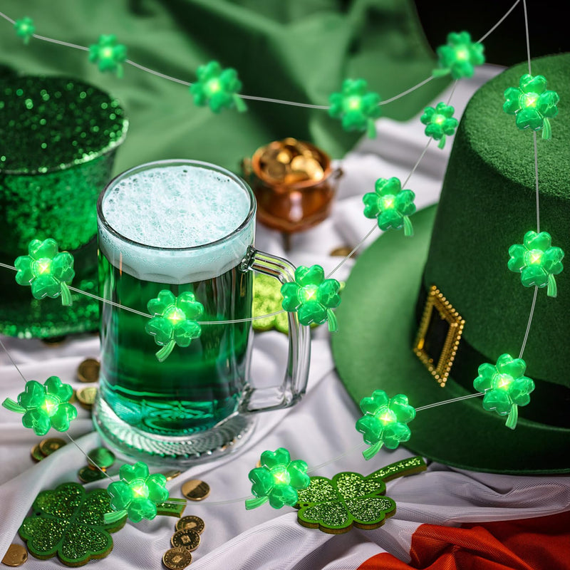 [Australia - AusPower] - Herzila St Patricks Day Decorations, 13FT 40 LEDs Green String Lights Battery Operated Shamrock Lights with Remote Control and Timer Lucky Clover Lights for St. Patrick's Day DÃ©cor 