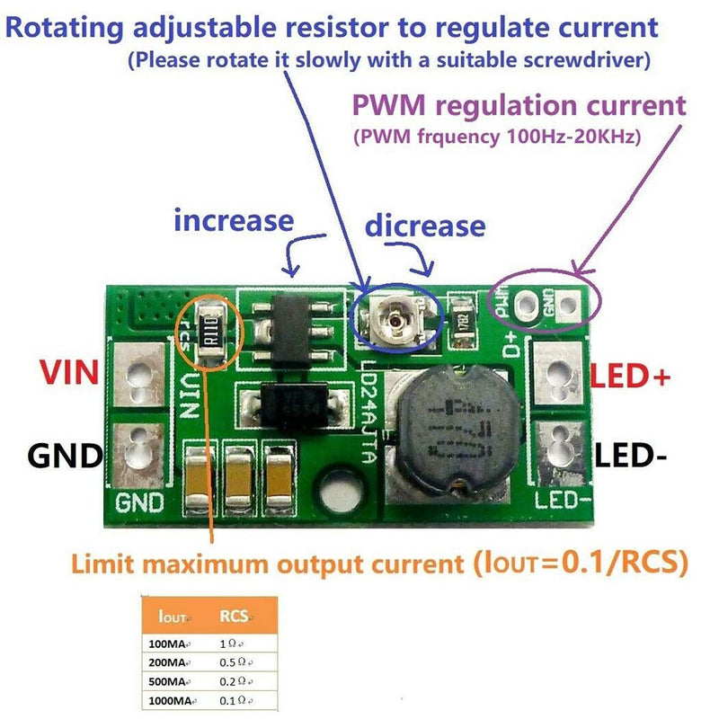 [Australia - AusPower] - LD24AJTA 2 PCS Adjustable LED Driver Board 20W DC6~25V LED PWM Controller DC-DC Step-Down Constant Current Converter 