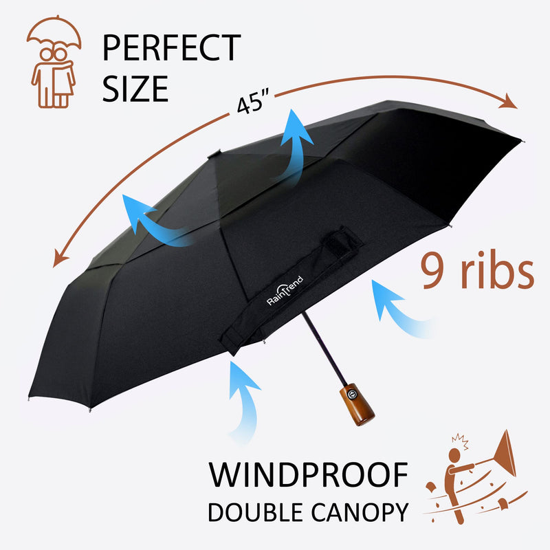 [Australia - AusPower] - NEW Premium Large Windproof Double Canopy Umbrella for Rain - Travel Umbrella - Compact Automatic Umbrella - Folding Umbrella for Backpack - Portable Umbrella Auto - Oversized Umbrella Black Umbrella for Men and Women - Mens Umbrella Compact 