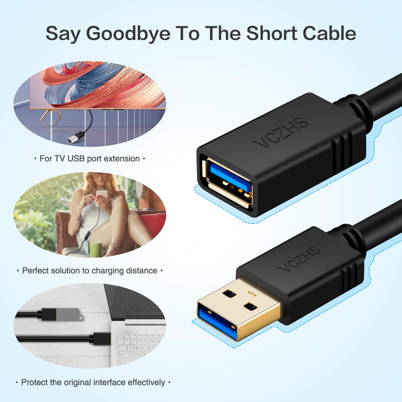 [Australia - AusPower] - USB 3.0 Extension Cable 20 ft, VCZHS USB 3.0 Extension Cable - A-Male to A-Female for USB Flash Drive, Card Reader, Hard Drive, Keyboard,Mouse,Playstation, Xbox, Printer, Camera 20ft Black 