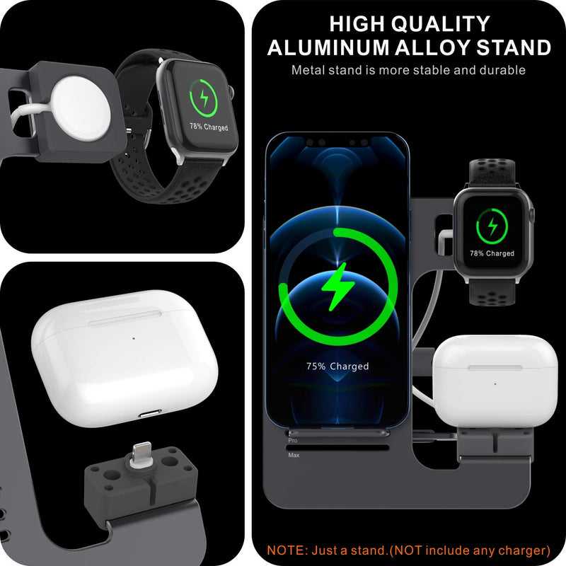 [Australia - AusPower] - 3 in 1 Stand , Aluminum Charger Holder, Compatible with MagSafe Charger Accessories for Apple Watch AirPodsPro iPhone 12ProMaxMini, Cell Phone Dock, Gray 