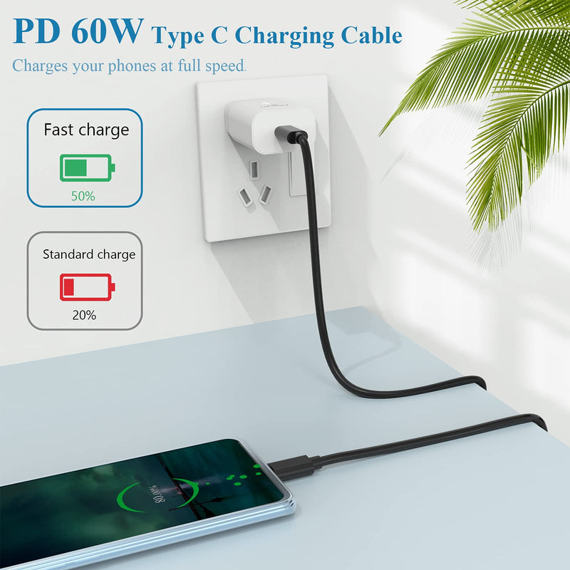 [Australia - AusPower] - Type C to Type C Cable[3Pack 6.6ft], 60W 3A Fast Charging USB C Cable for Samsung Galaxy S22 Ultra/S22+/S22/S21 Ultra/S21+/S21/S20/S10, Note 20 Ultra/20/10/10+, Pixel 6/5/4/4a/3a/3, iPad Pro/Air 6.6 Feet 