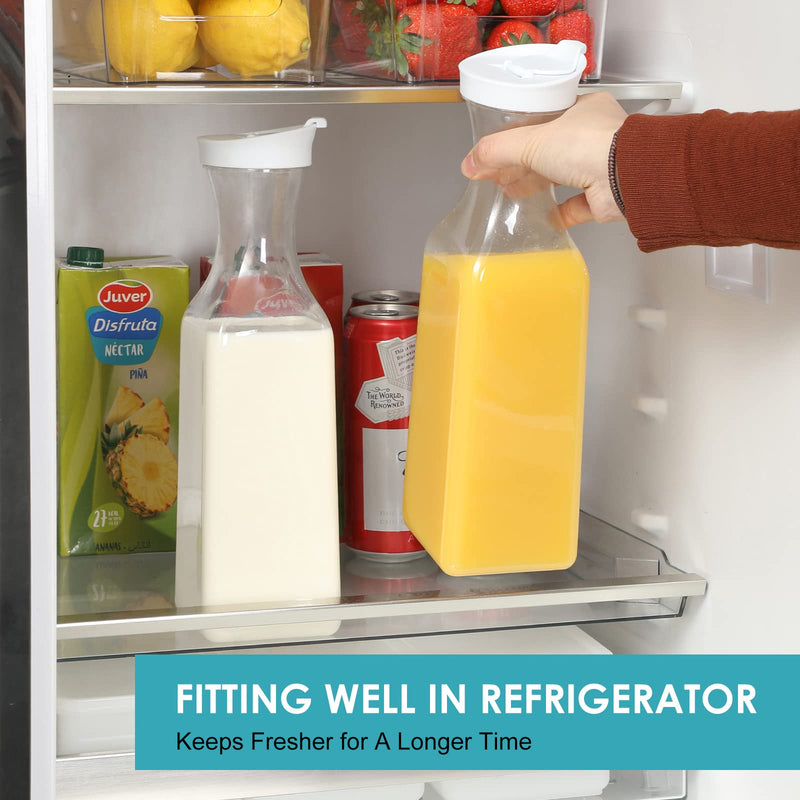 [Australia - AusPower] - NETANY 50 Oz Water Carafe with Flip Top Lid, Set of 2 Square Base Juice Containers, Clear Plastic Pitcher - for Water, Iced Tea, Juice, Beverage, Lemonade, Milk, Cold Brew and Mimosa Bar 