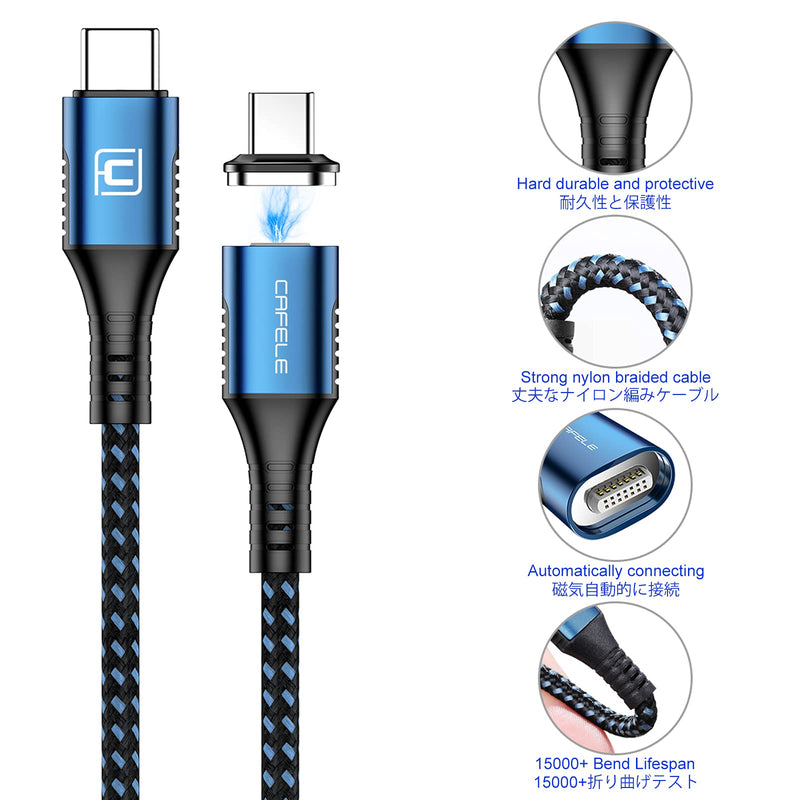 [Australia - AusPower] - USB C to USB C Cable,60W 3A Fast Magnetic Charging Cable,CAFELE 2 Pack Type C to Type C Nylon Cable Fast Charge for Samsung Galaxy S10 S10+ / Note 8, LG V20 and Other Type C Charger (Blue) blue 