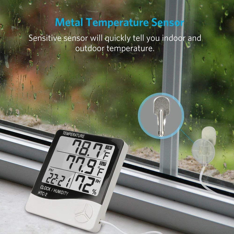 [Australia - AusPower] - Digital Thermometer Hygrometer Indoor Outdoor Temperature Meter Humidity Monitor with LCD Alarm Clock, 1M Probe Cord Temperature Humidity Gauge for Bedroom Greenhouse Garage Warehouse,Fahrenheit or Ce 