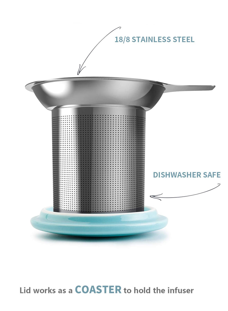 [Australia - AusPower] - Sweese 201.102 Porcelain Tea Mug with Infuser and Lid, 15 OZ, Turquoise 