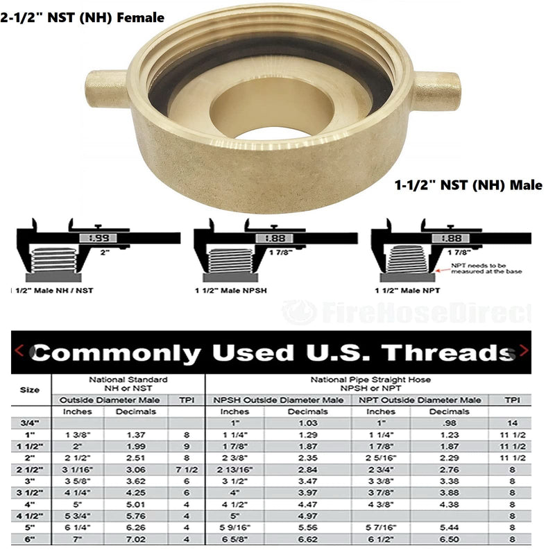 [Australia - AusPower] - SpringSpray 2-1/2" NST (NH) Female x 1-1/2" NST (NH) Male Brass Fire Hydrant Adapter with Pin Lug Brass Fire Equipment 