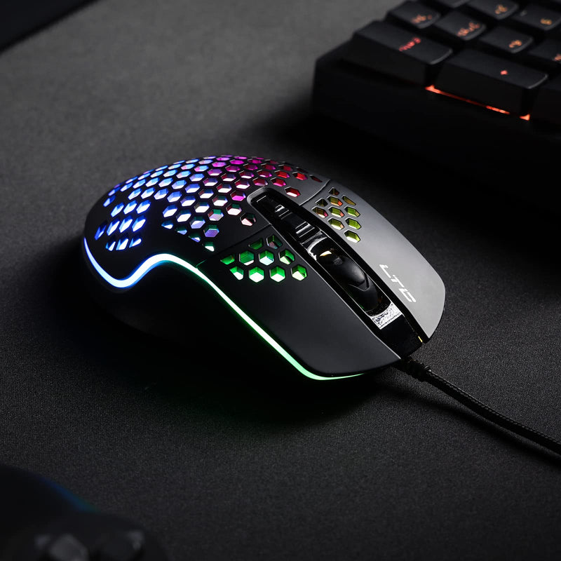 [Australia - AusPower] - LTC Circle Pit HM-001 RGB Gaming Mouse with Lightweight Honeycomb Shell, Adjusted 6400DPI, 6 Programmable Buttons, Black 