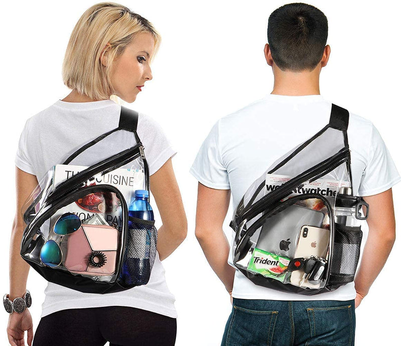 [Australia - AusPower] - HULISEN Clear PVC Sling Bag Stadium Approved, Backpack with Adjustable Strap Black 