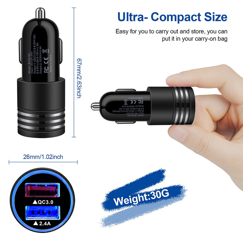 [Australia - AusPower] - Android Micro USB Fast Car Charger Adapter Plug QC3.0+2.4A with Micro USB Cable Fast Charging for Samsung Galaxy S7 S6 J8 J7 J7V J3V,Moto E/Droid Turbo 2,G5 Plus/E5 Play E6 E4,LG K10 K20 K30 G2 G3 G4 Black 