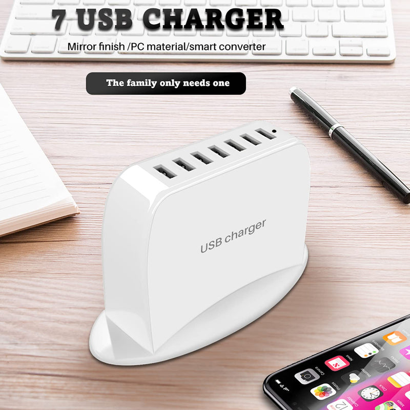 [Australia - AusPower] - UMERYU USB Charger USB Charging Station 7 Ports Charger Hub, Suitable for USB Port a Variety of Devices Smart Phone Desktop Charger, Zetx04a 