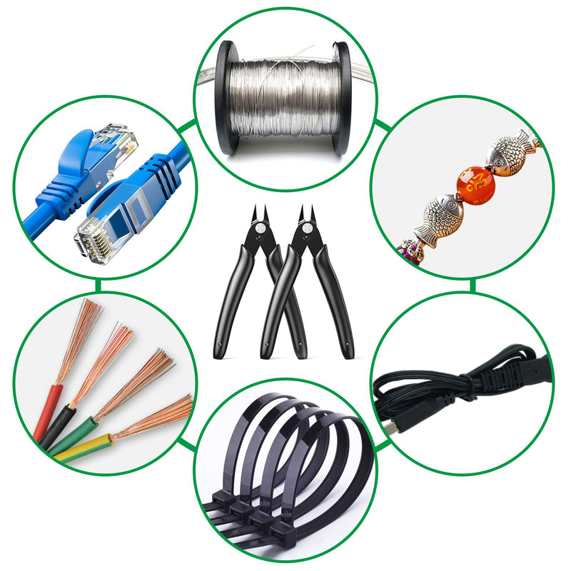 [Australia - AusPower] - BOENFU Wire Cutters Zip Tie Cutters Micro Flush Cutter 2 Pack 5 Inch Precision Wire Clippers Hobby Snips Small Side Cutting Pliers for Jewelry Making, Electronics | Black Black ( 2 Pack ) 