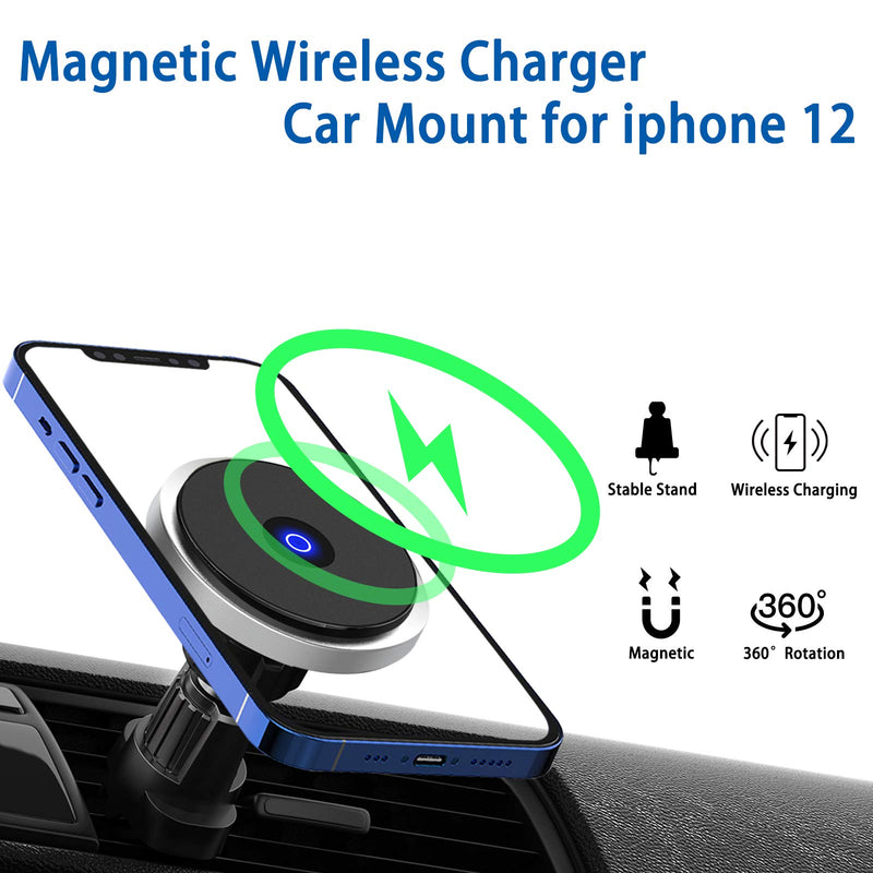 [Australia - AusPower] - Lopnord Magnetic Car Charger Mount, Wireless Car Phone Charging Air Vent Holder Compatible with Mag-Safe iPhone 13/12/12 Pro/12 Pro Max/12 Mini, 360°Rotation Cell Phone Charger Mount for Car 