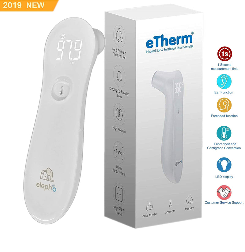 [Australia - AusPower] - Elepho eTherm Ear & Forehead Thermometer | Infrared & Digital Thermometers for Adults, Kids, Babies & Infants | Instantly & Accurately Reads Temperature | Slim Design, Easy to Read Large LCD Display… 