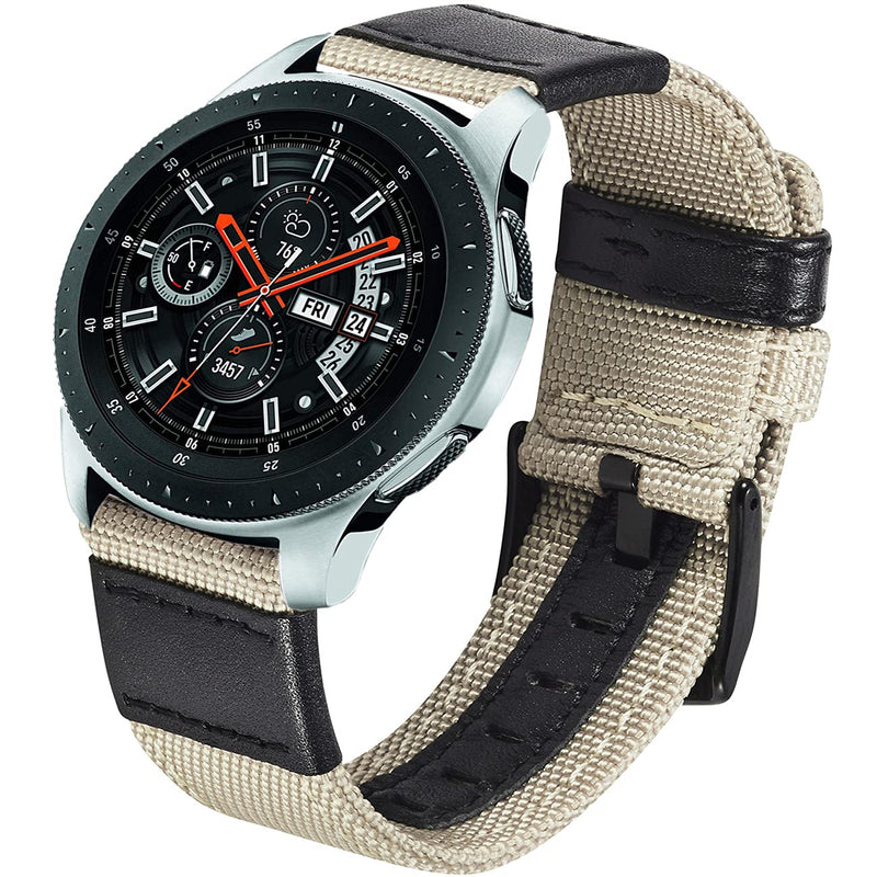 [Australia - AusPower] - Olytop Compatible Galaxy Watch 46mm Bands/Gear S3 Bands, 22mm Galaxy Watch 3 45mm Premium Nylon with Leather Sports Strap Wrist Band for Samsung Galaxy Watch 46mm & Gear S3 Frontier/Classic Smartwatch Beige 
