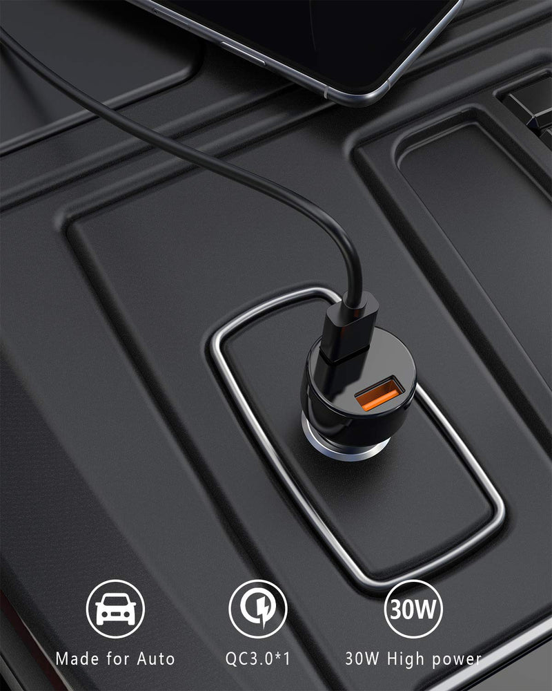 [Australia - AusPower] - Wishinkle Car Charger, Mini 30W Dual USB QC 3.0 Ports Fast Car Charger Adapter Compatible with iPhone 12/11 Pro/XR/Xs/Max/X/7/6s,iPad Pro/Air 2/mini 3, Samsung Note 9/Galaxy S10/S9/S8, Black 30W+QC3.0+2.4A 