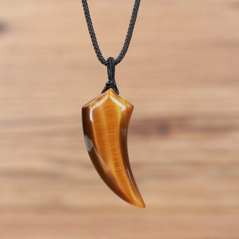 [Australia - AusPower] - COAI Mens Womens Wolf Tooth Amulet Stone Pendant Necklace Tiger Eye 