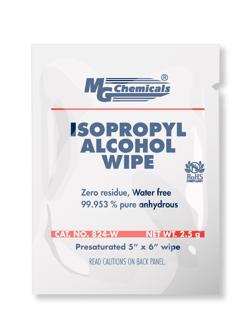 [Australia - AusPower] - MG Chemicals 99.9% Isopropyl Alcohol Wipe, 6" Length x 5" Width (Bag of 25) (824-WX25) 