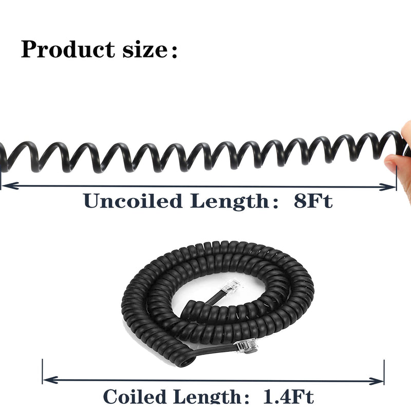 [Australia - AusPower] - Phone Cord Landline8Ft Uncoiled / 1.4Ft Coiled Landline Phone Handset Cable RJ9 4P4C Telephone Accessory- Black (10pack) 10pack 
