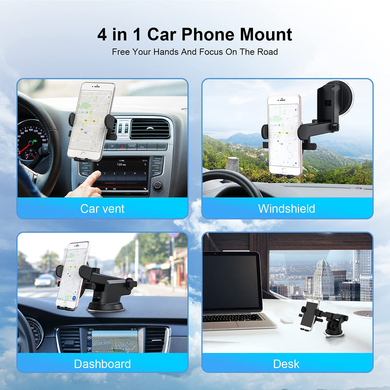 [Australia - AusPower] - 【2021 Upgraded】 HELIOTION Car Phone Holder Mount Stand GPS Telefon Mobile Cell Support for iPhone 12 11 Pro Max X 7 8 Plus Xiaomi Redmi Huawei【Dashboard Air Vent Windshield Compatible】 (Black) BLACK 