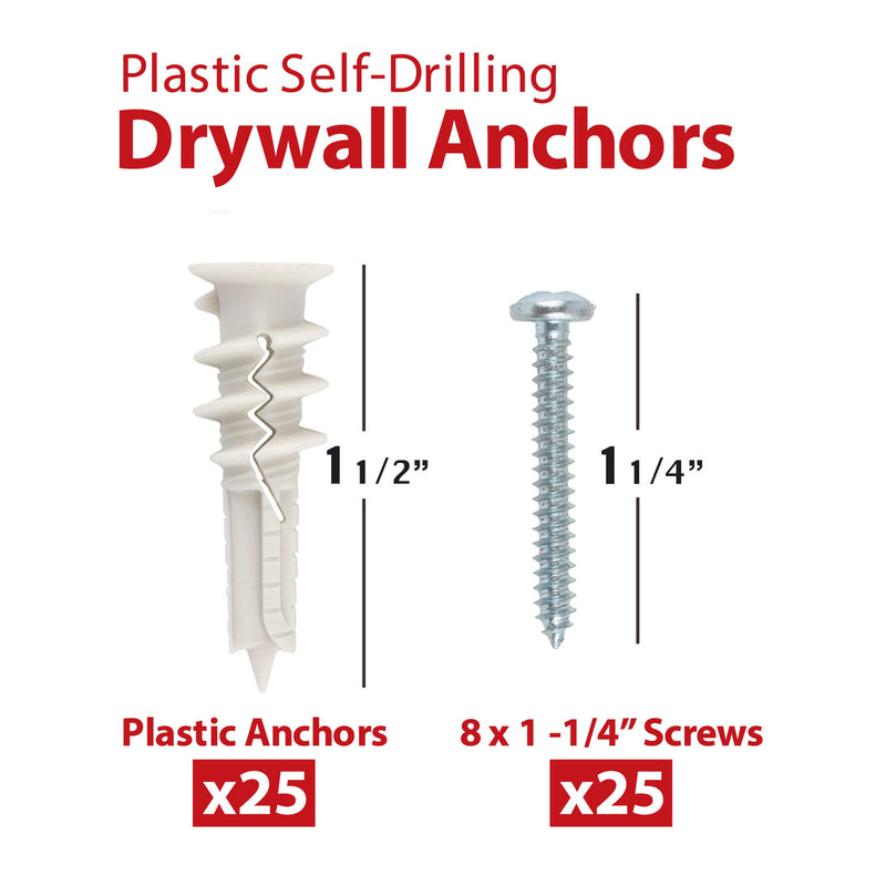 [Australia - AusPower] - CrimsonMark 50Pcs Self Drilling Drywall Anchors and Screws kit #8 x 1-1/4- Superb Wall Anchors for Drywall, Holds Upto 75lbs  No Drill Hole Required with These Dry Wall Screws and Anchors 