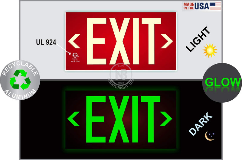 [Australia - AusPower] - Photoluminescent Exit Sign Red - Aluminum Code Approved UL 924 / IBC / NFPA 101 
