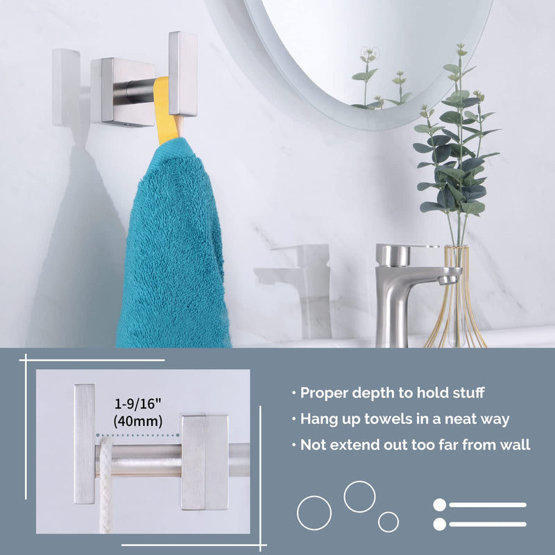[Australia - AusPower] - Square Single Towel Hook 2 PCS Bundle with Double Towel Hook (Brushed Nickel) 