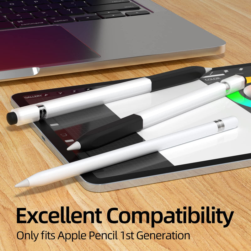 [Australia - AusPower] - JOOSKO Pencil Case Compatible with Apple Pencil 1st Generation Case, [2 Pack] Soft Silicone Pencil Case， [with 10 Pencil tip Cover] for Apple Pencil 1st Generation. (Black, Black) Black, Black 