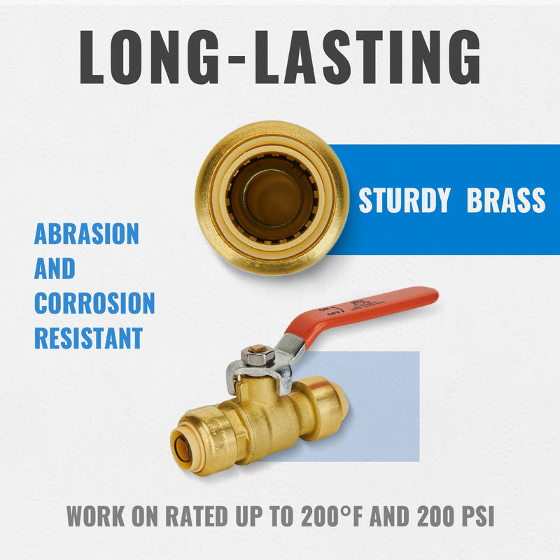 [Australia - AusPower] - SUNGATOR Ball Valve, 1/2 Inch x 1/2 Inch Pushfit Water Valve Shut Off with Disconnect Clip, Push-to-Connect, PEX, Copper, CPVC, PE-RT, Lead Free Brass Full Port Fit Valve (2-Pack) 
